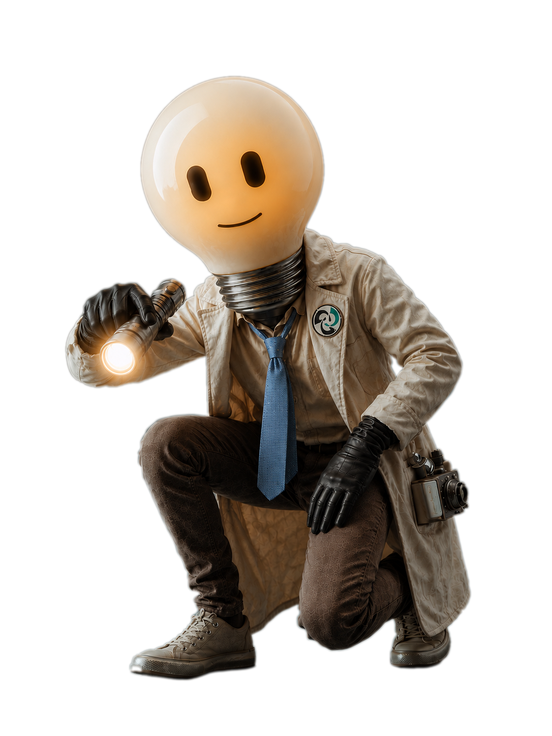 The Lighting Doctor mascot, kneeling and shining a light toward the diagnosis